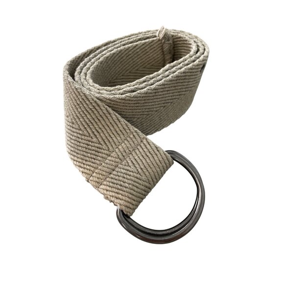 Natural Woven Canvas Belt Adjustable Fit Beige Metal D Ring Buckle Neutral Work - Picture 1 of 7